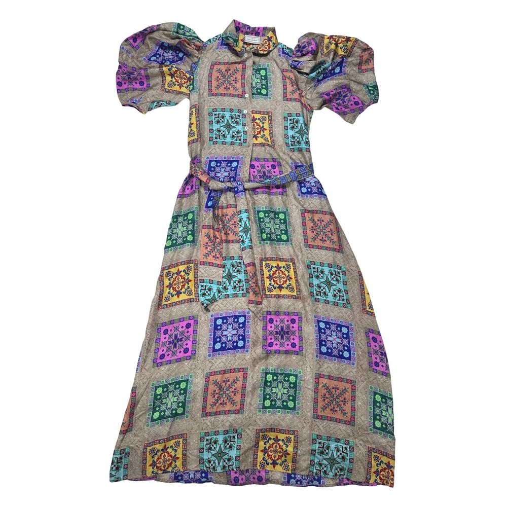 Pierre Louis Mascia 100% Silk Printed Dress Belted Geometric‎ Italy size Medium